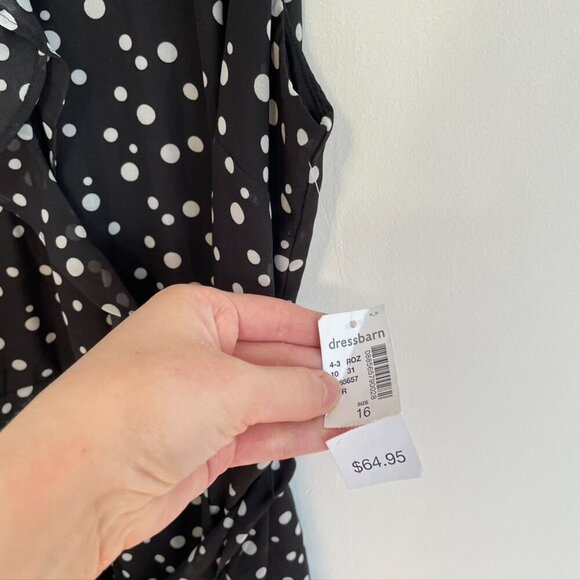 NEW NWT ROZ & ALI DRESSBARN Polka Dot Ruffle V-Neck Sleeveless Jumpsuit Black 16 - Picture 6 of 16